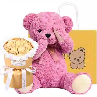 柏文熊 泰迪熊 领结害羞熊 粉色/紫色/卡其色 动物 玩偶 毛绒公仔