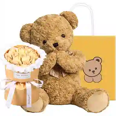 柏文熊 泰迪熊 领结害羞熊 粉色/紫色/卡其色 动物 玩偶 毛绒公仔