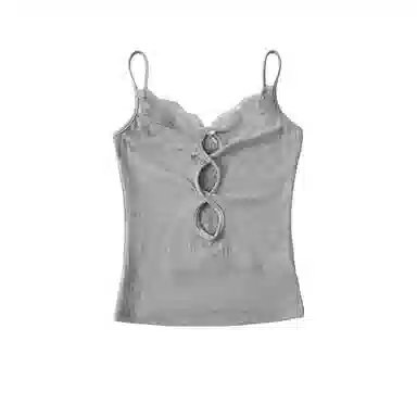 北极绒 蕾丝拼接扭结心机镂空修身吊带 女款