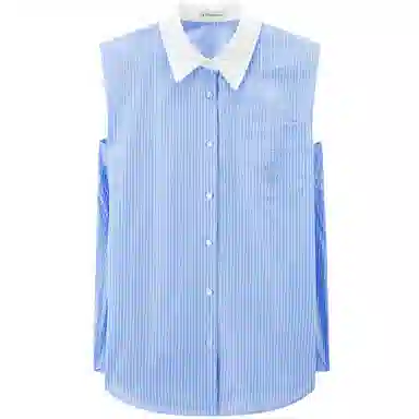 太平鸟 简约条纹翻领无袖衬衫 女款