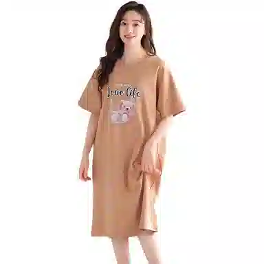 兰缪 缪纯棉睡衣款卡通短袖带胸垫薄款睡裙 女款