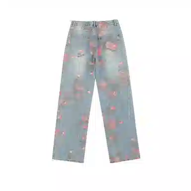 Unknown Brand Vintage Rose Jacquard Wide Leg Jeans