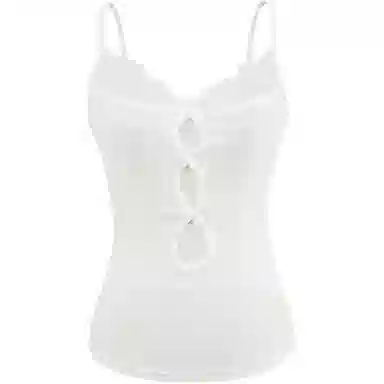 北极绒 蕾丝拼接扭结心机镂空修身吊带 女款