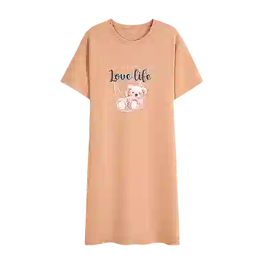 兰缪 缪纯棉睡衣款卡通短袖带胸垫薄款睡裙 女款