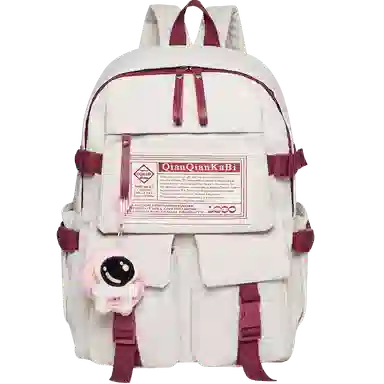 纳兰杜 大容量学生书包轻便潮流通勤双肩包大学生初中生高中生百搭款背包 织物配合成革 电脑包旅行包 大号 女款 米白拼红