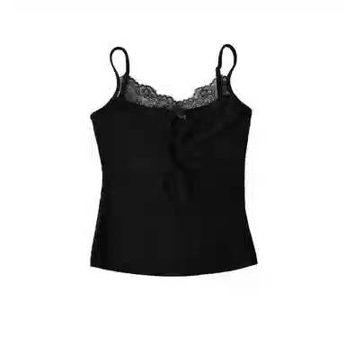 北极绒 蕾丝拼接扭结心机镂空修身吊带 女款