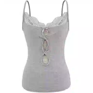 北极绒 蕾丝拼接扭结心机镂空修身吊带 女款