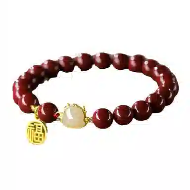 路易佳妮 原矿手链女款镶嵌祥龙本命年帝王砂随身再造辰砂 朱砂 手串 男女同款情侣款