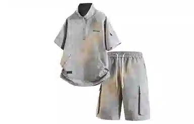 王者荣耀 标语款 美式复古扎染万针刺绣半拉链短袖上衣宽松舒适高街设计感高级感工装五分短裤休闲运动套装 男女同款