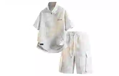 王者荣耀 标语款 美式复古扎染万针刺绣半拉链短袖上衣宽松舒适高街设计感高级感工装五分短裤休闲运动套装 男女同款