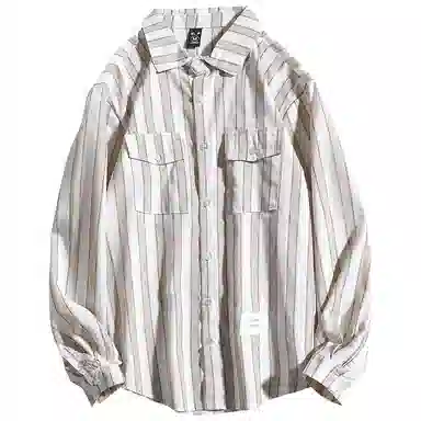 乱步 韩版宽松格子潮牌条纹港风日系长袖衬衫 男女同款