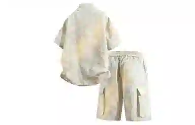 王者荣耀 标语款 美式复古扎染万针刺绣半拉链短袖上衣宽松舒适高街设计感高级感工装五分短裤休闲运动套装 男女同款