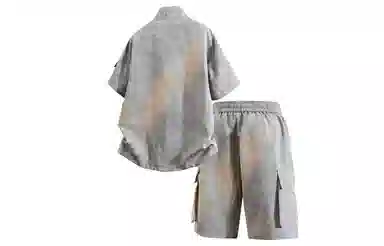 王者荣耀 标语款 美式复古扎染万针刺绣半拉链短袖上衣宽松舒适高街设计感高级感工装五分短裤休闲运动套装 男女同款