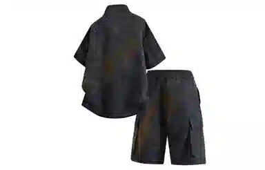 王者荣耀 标语款 美式复古扎染万针刺绣半拉链短袖上衣宽松舒适高街设计感高级感工装五分短裤休闲运动套装 男女同款