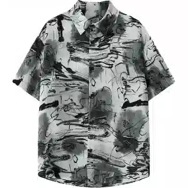 零氏 美式基础简约高街潮牌时尚个性扎染学院风翻领冰丝凉感日常运动百搭青春流行痞帅少年感舒适百搭柔软亲肤休闲短袖衬衫 男女同款