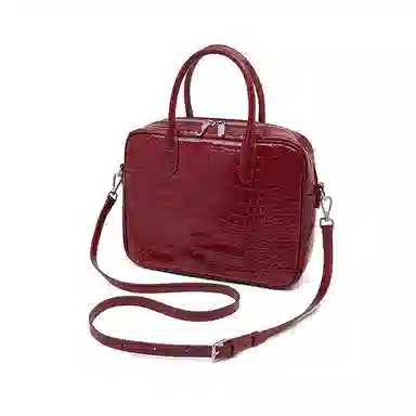 老人头 复古经典鳄鱼纹设计简约时尚单肩斜挎包 牛皮革 手提包 常规 女款 黑色/红色/棕色