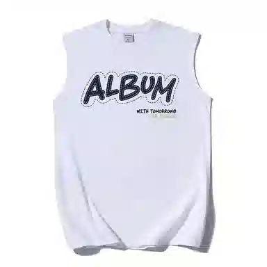 乱步 夏日美式虚线字母凉感无袖背心创意个性宽松慵懒设计纯棉青少年学生上衣 男女同款