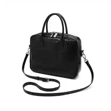 老人头 复古经典鳄鱼纹设计简约时尚单肩斜挎包 牛皮革 手提包 常规 女款 黑色/红色/棕色