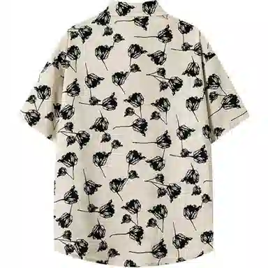 零氏 美式复古玫瑰满印宽松翻领冰感顺滑简约冰丝凉感垂感宽松高街简约衫衬衫 男女同款