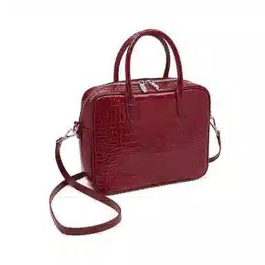 老人头 复古经典鳄鱼纹设计简约时尚单肩斜挎包 牛皮革 手提包 常规 女款 黑色/红色/棕色