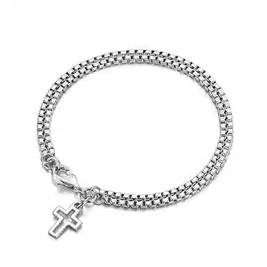 IDEAGEMER Cross Box Chain Bracelet 925 Silver