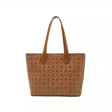 老人头 复古高级感猫咪印花通勤百搭 合成革 托特包单肩包 女款 棕色/粉色