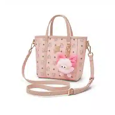 老人头 复古通勤休闲百搭时尚猫咪印花菜篮子 合成革 单肩斜挎手提包 常规 女款 棕色/粉色