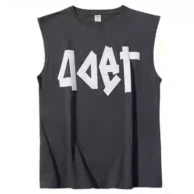 乱步 美式宽松不规则字母设计植绒印花休闲慵懒夏日凉感纯棉青少年学生无袖背心 男女同款