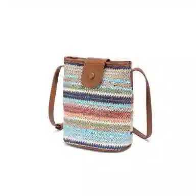 红蜻蜓 小众清新休闲出游度假撞色编织 织物拼合成革 编织小包 小号 女款 彩虹色