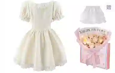 东鲸岁时记 蕾丝小个子气质女装高级感白色短袖连衣裙 女款 礼盒装