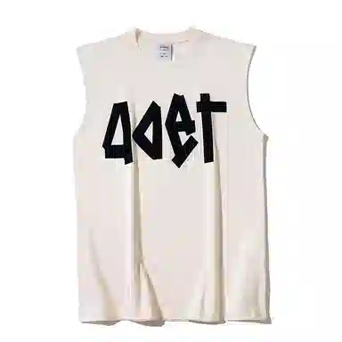 乱步 美式宽松不规则字母设计植绒印花休闲慵懒夏日凉感纯棉青少年学生无袖背心 男女同款