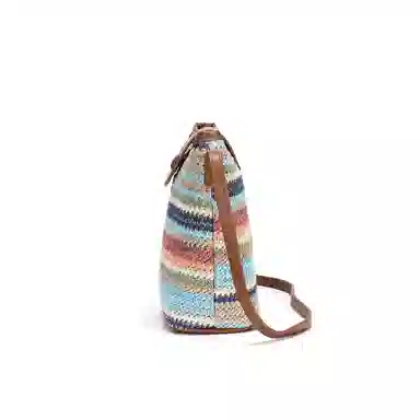 红蜻蜓 小众清新休闲出游度假撞色编织 织物拼合成革 编织小包 小号 女款 彩虹色