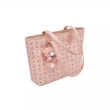 老人头 复古高级感猫咪印花通勤百搭 合成革 托特包单肩包 女款 棕色/粉色