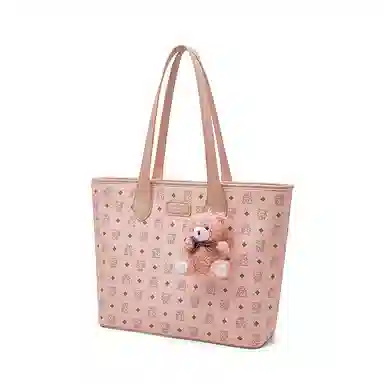 老人头 复古高级感猫咪印花通勤百搭 合成革 托特包单肩包 女款 棕色/粉色