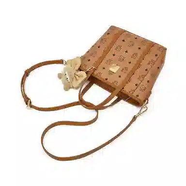 老人头 复古通勤休闲百搭时尚猫咪印花菜篮子 合成革 单肩斜挎手提包 常规 女款 棕色/粉色