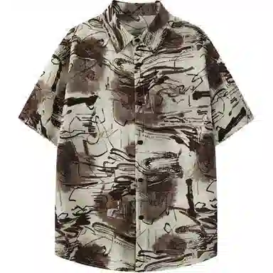 零氏 美式基础简约高街潮牌时尚个性扎染学院风翻领冰丝凉感日常运动百搭青春流行痞帅少年感舒适百搭柔软亲肤休闲短袖衬衫 男女同款