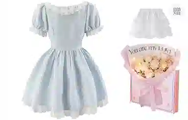 东鲸岁时记 蕾丝小个子气质女装高级感白色短袖连衣裙 女款 礼盒装