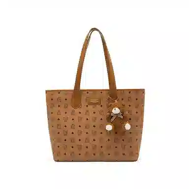 老人头 复古高级感猫咪印花通勤百搭 合成革 托特包单肩包 女款 棕色/粉色