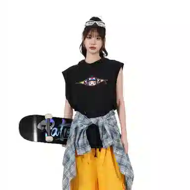 王者荣耀 美式简约趣味图案坎肩宽松舒适户外高街痞帅休闲百搭连帽无袖背心 男女同款