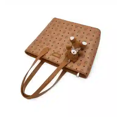 老人头 复古高级感猫咪印花通勤百搭 合成革 托特包单肩包 女款 棕色/粉色