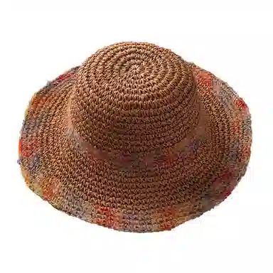 祎步康 彩色编织海边度假透气镂空大帽檐防紫外线遮阳 草编 渔夫帽 女款