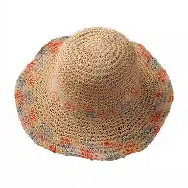 祎步康 彩色编织海边度假透气镂空大帽檐防紫外线遮阳 草编 渔夫帽 女款