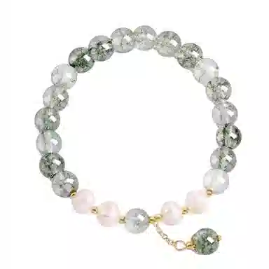 蔻斯琦 【招米聚宝盆】新中式珍珠混搭水晶串珠清透水润 国风古典美清凉气质暴富招财转运增强运势 好运 绿幽灵 手串 女款