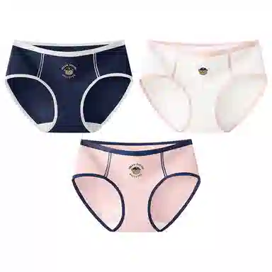 二三二三 美式摩登小熊速干吸湿裸感三角裤学院风高弹防夹臀亲肤短裤撞色字母卡通可爱甜美少女内裤 女款 组合装