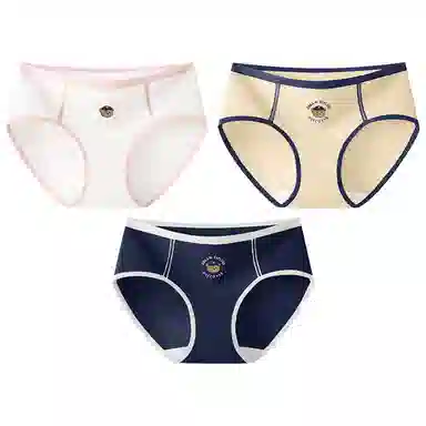 二三二三 美式摩登小熊速干吸湿裸感三角裤学院风高弹防夹臀亲肤短裤撞色字母卡通可爱甜美少女内裤 女款 组合装