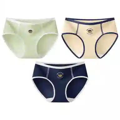 二三二三 美式摩登小熊速干吸湿裸感三角裤学院风高弹防夹臀亲肤短裤撞色字母卡通可爱甜美少女内裤 女款 组合装