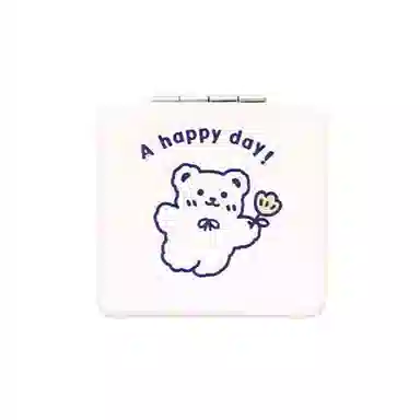 轻迎 小熊兔子化妆镜卡通桌面便携随身补妆镜双面折折叠镜宿舍旅行镜子