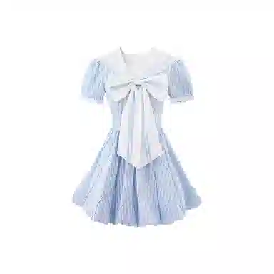 SY Sweet Academy Navy Collar Striped Bow Dress