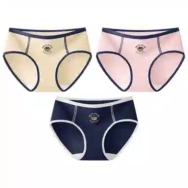 二三二三 美式摩登小熊速干吸湿裸感三角裤学院风高弹防夹臀亲肤短裤撞色字母卡通可爱甜美少女内裤 女款 组合装