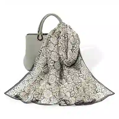 上海故事 春花秋月喷绘真丝长巾 桑蚕丝 丝巾 女款